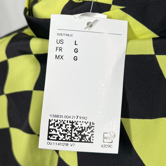 H&M Men's Large Neon Yellow Black Wavy Checkered Full Zip Windbreaker Jacket - Picture 6 of 9